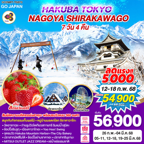 ทัวร์ญี่ปุ่น HAKUBA TOKYO NAGOYA SHIRAKAWAGO[TG]